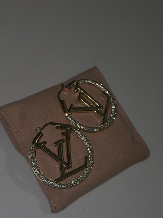 DUPE Jewelry - Gold Crystal Logo Hoop Earrings - Designer-Inspired Shine